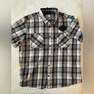 Harley-Davidson Black & White Plaid Short-Sleeve Button-Down